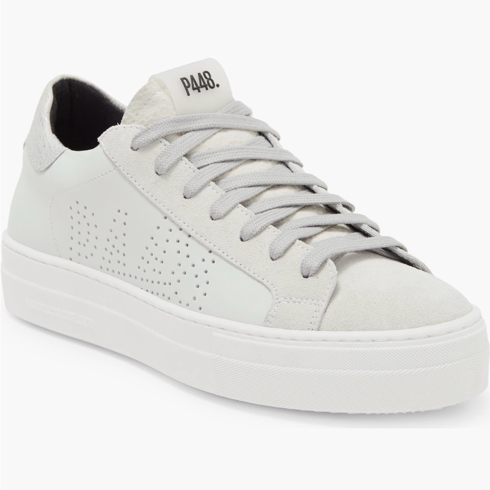P448 Thea Platform Women’s White & Light Gray Leather Suede Sneaker Size 40
